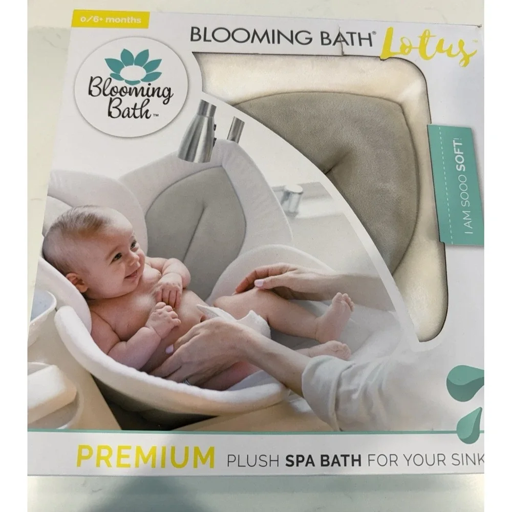 Blooming Bath Lotus Premium Plush Spa‎ Baby Bath Seat 0-6 Mo Gray Cream SOFT NIB